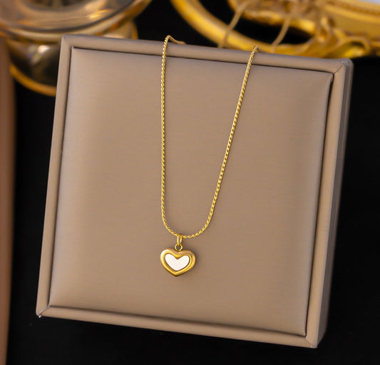 C1415 Collar dorado corazón blanco acero inoxidable