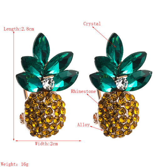 E3607 Aretes piña cristal brillante 3cm aleacion