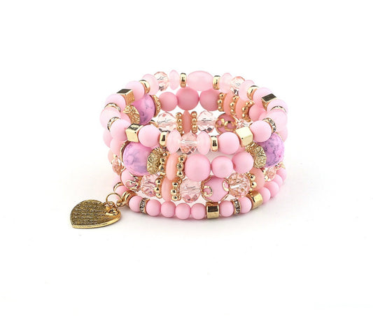 B675 Conjunto de pulsera rosa cuencas elastica