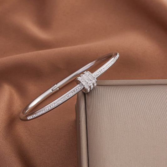 B403 brazalete plateado brillante acero inoxidable chapado en oro de 18k
