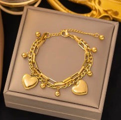 B663 Pulsera corazones dorados acero inoxidable 19cm