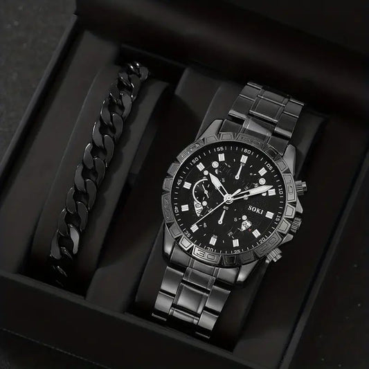 R132 conjunto de reloj pulsera negro  hombre