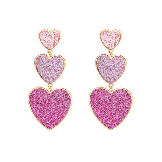E3566 Aretes corazón rosa esmaltado 7cm