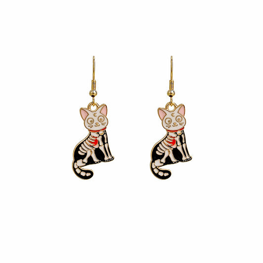 E3827 Aretes gato esqueleto Halloween 4.5cm
