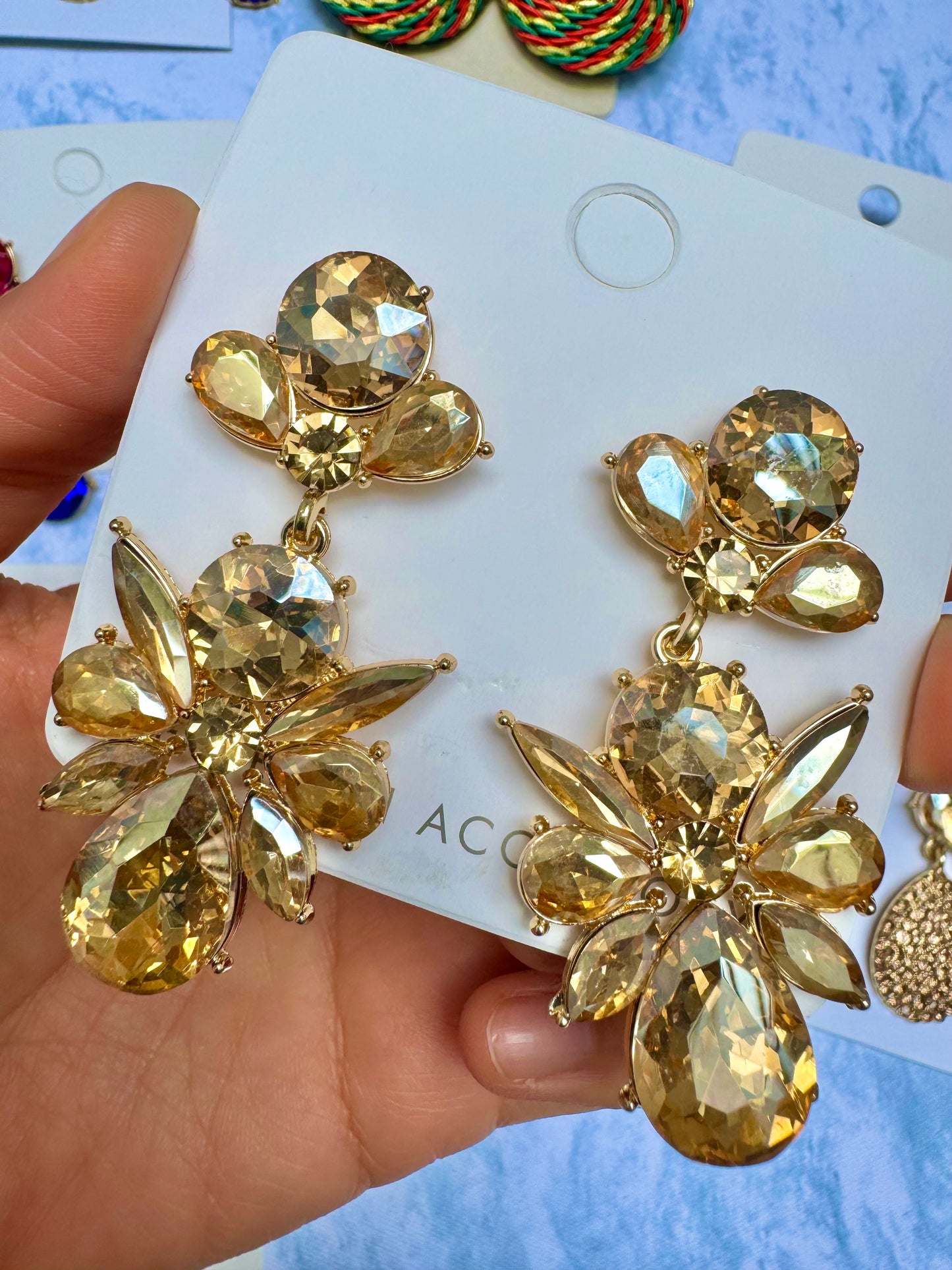 E1819D Aretes incrustacion de cristales brillantes elegantes/ fiesta 6cm