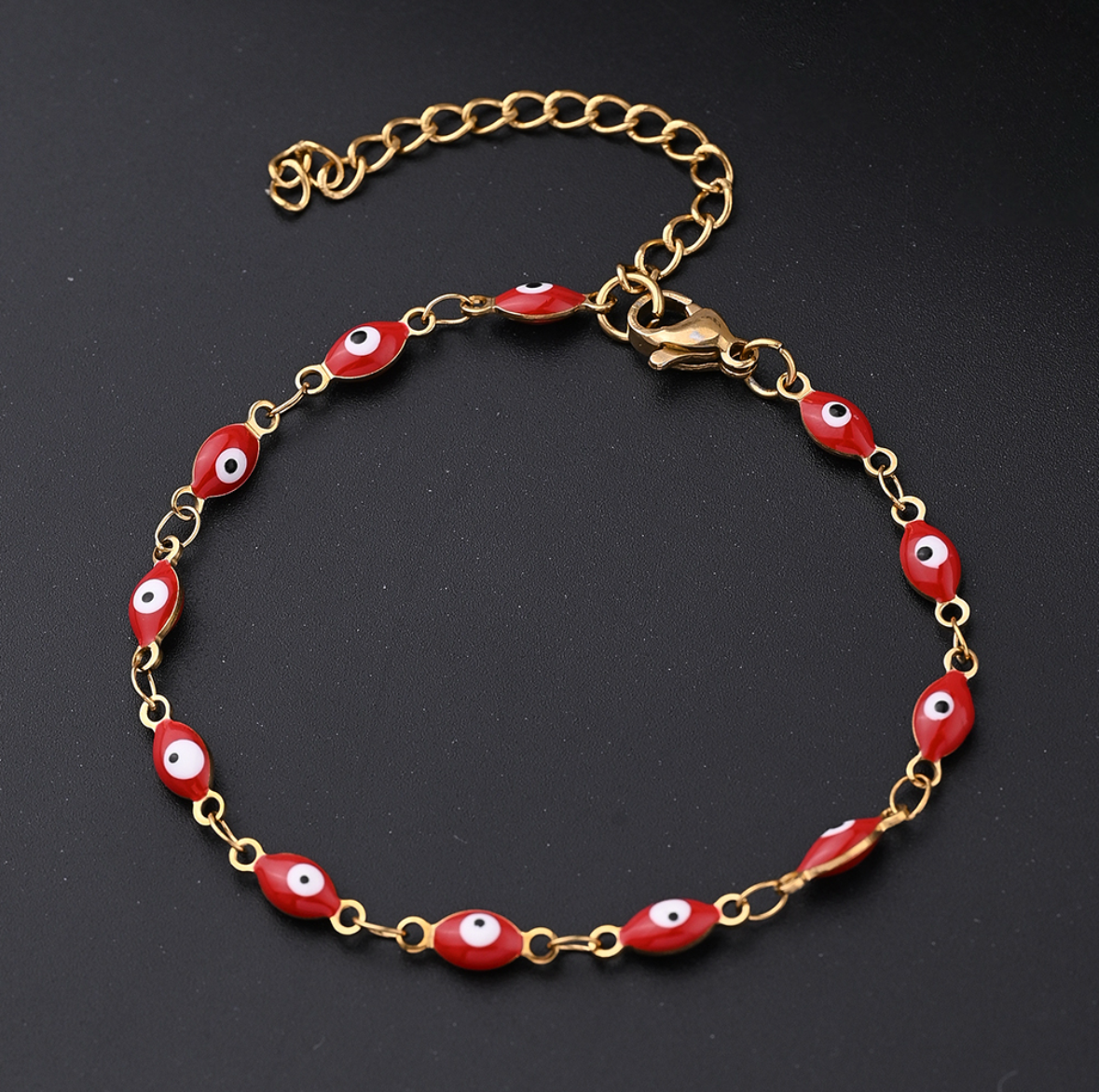 B592 Pulsera ojo turco acero inoxidable chapado en oro de 18k 20 cm