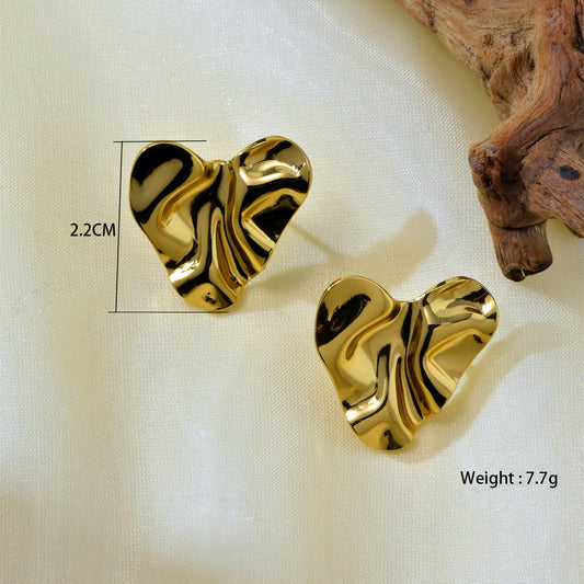 E3257 Aretes corazon dorado acero inoxidable chapado en oro 18k