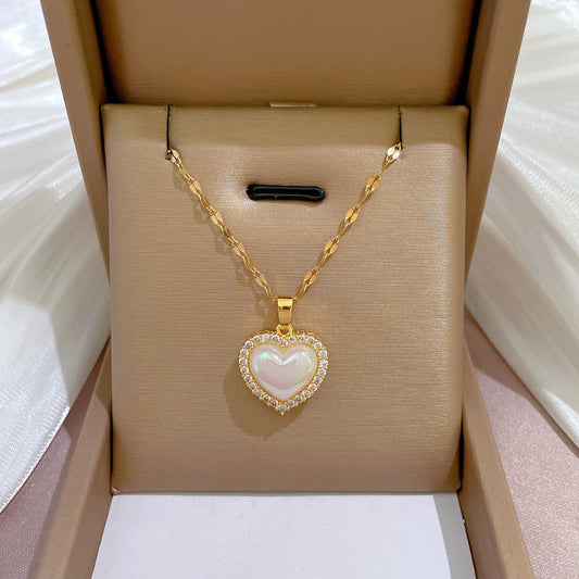 C698 Collar corazón acero de titanio colgante de cobre 23cm largo 2.5cm dije