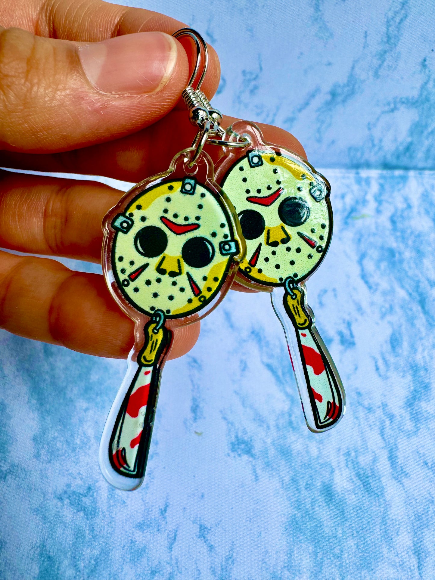 J55 Aretes Jason Voorhes acrílico colgante 7cm