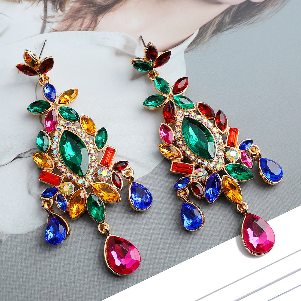 E7254 Aretes incrustacion cristal elegante de fiesta 8.5cm