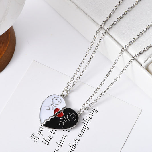 C1141 Collar dúo de amistad en forma de corazón aleacion 23cm largo 4cm dije