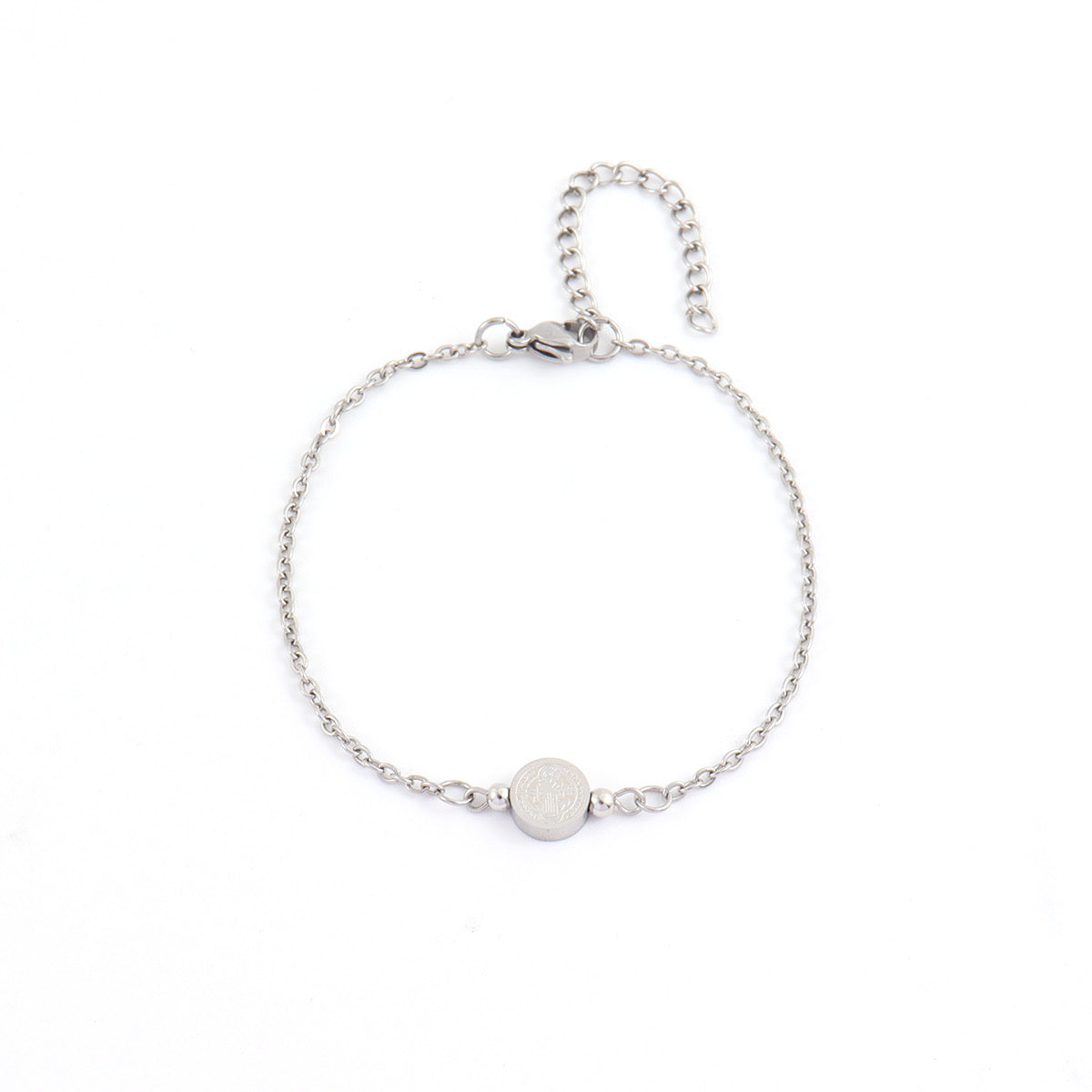 B489 Pulsera plateada san Benito acero inoxidable 21cm