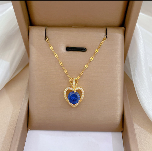 C1052 Collar corazon azul acero titanio 21cm 2cm dije