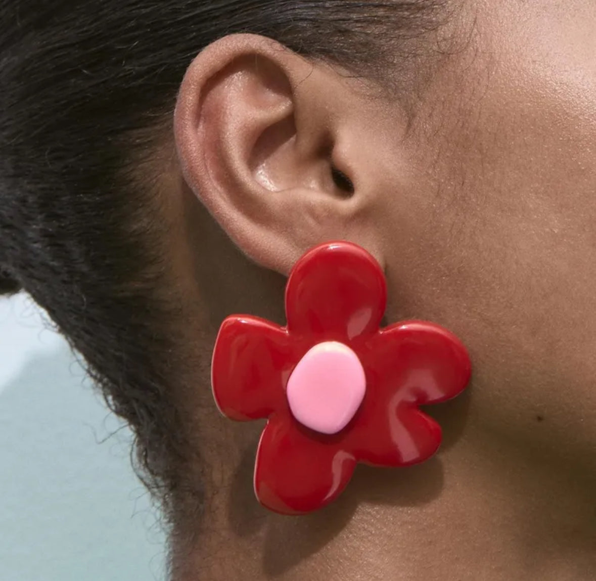 E4618 Arete flor roja acrilico 5.5cm