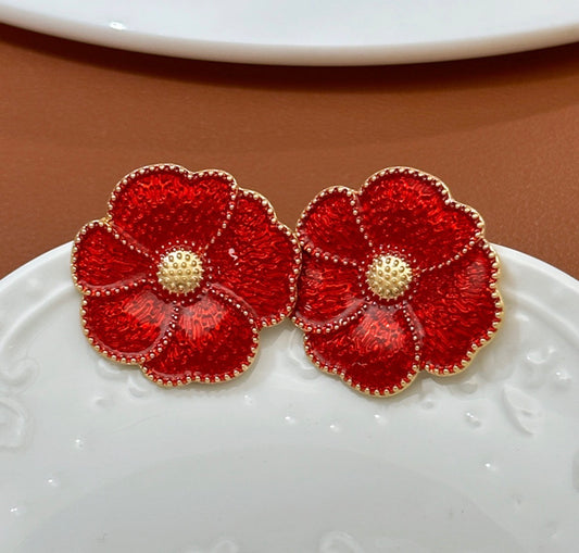 E5299 Aretes flor brillante angora de oro real galvanizada 4cm