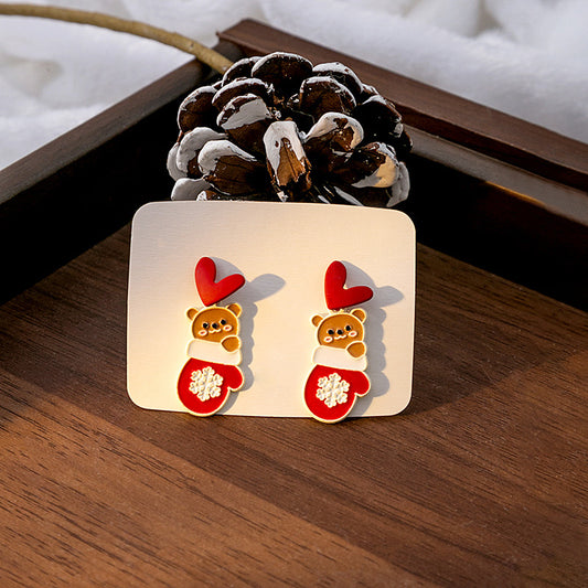 E4184 Aretes oso guante navideño aleacion 3cm