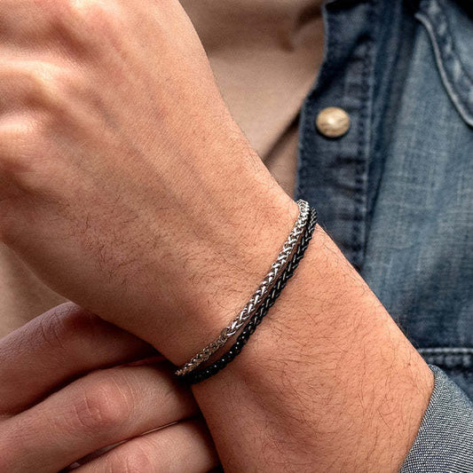 B456 pulsera plata y negra cadena para hombre 22cm