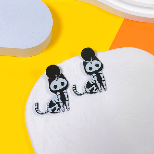 E4064 Aretes esqueleto gato acrílico 5cm