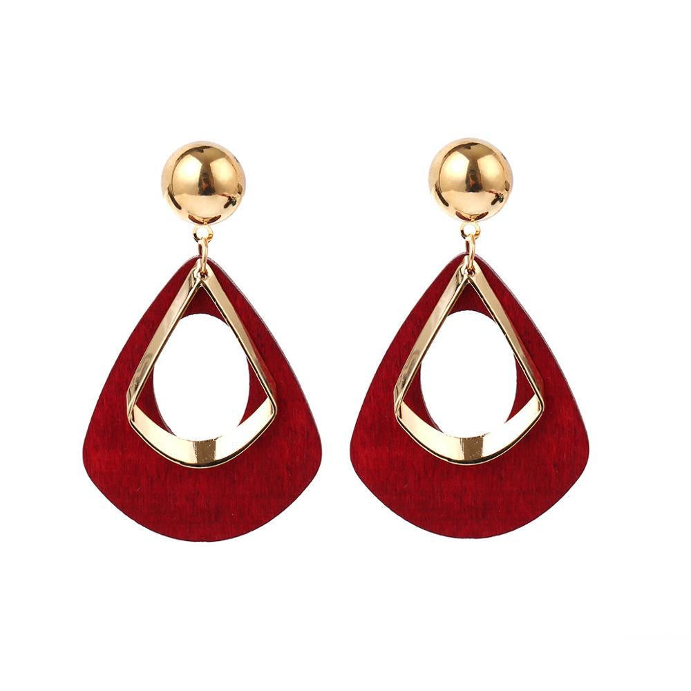 E7159 Aretes geométricos rojos con dorado aleacion 4cm