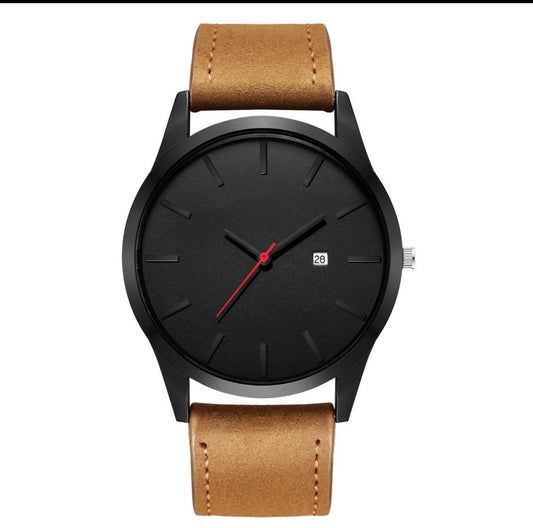 R195 reloj negro hebilla cuero sintetico cafe