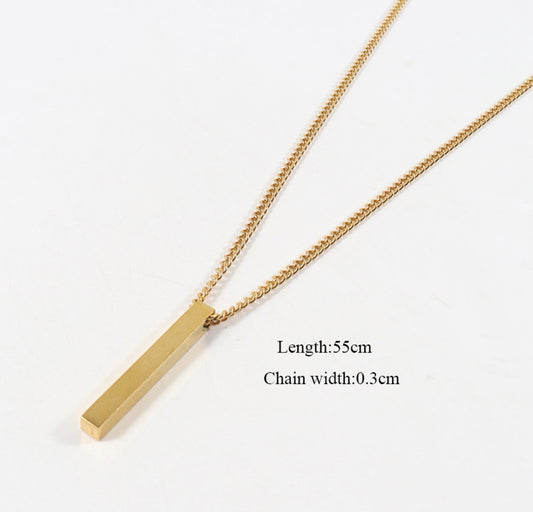 C1263 collar dorado simple rectangular para mujer acero inoxidable chapado en oro de 18k