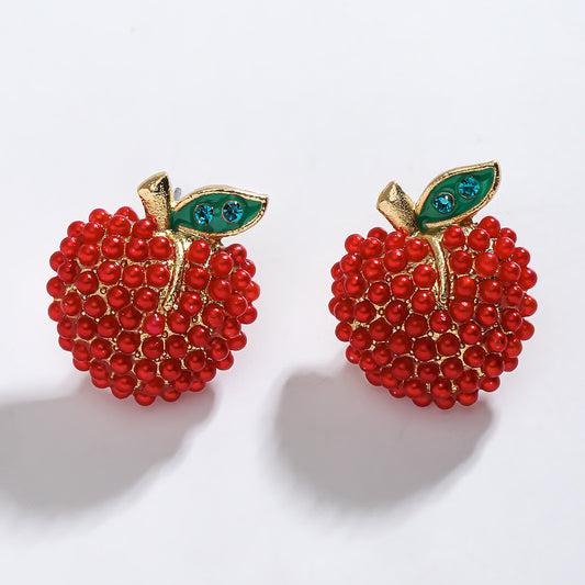 E3539 Aretes manzana roja aleacion 3cm