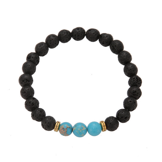 B400 Pulsera roca volcanica azul elastica