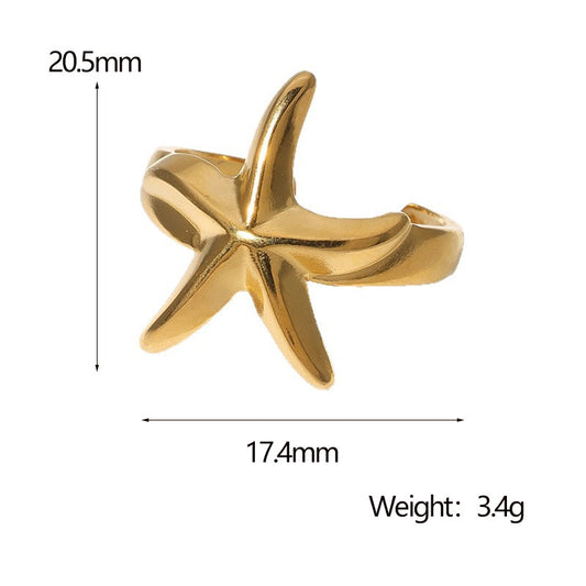 A530 Anillo dorado estrella de mar acero inoxidable 304 ajustable
