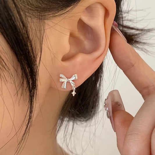 E3802 Aretes moño estrella aleacion 1cm
