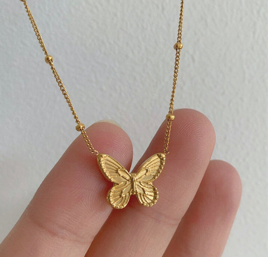 C1430 Collar mariposa dorada acero titanio 24.5cm largo 1.5dije