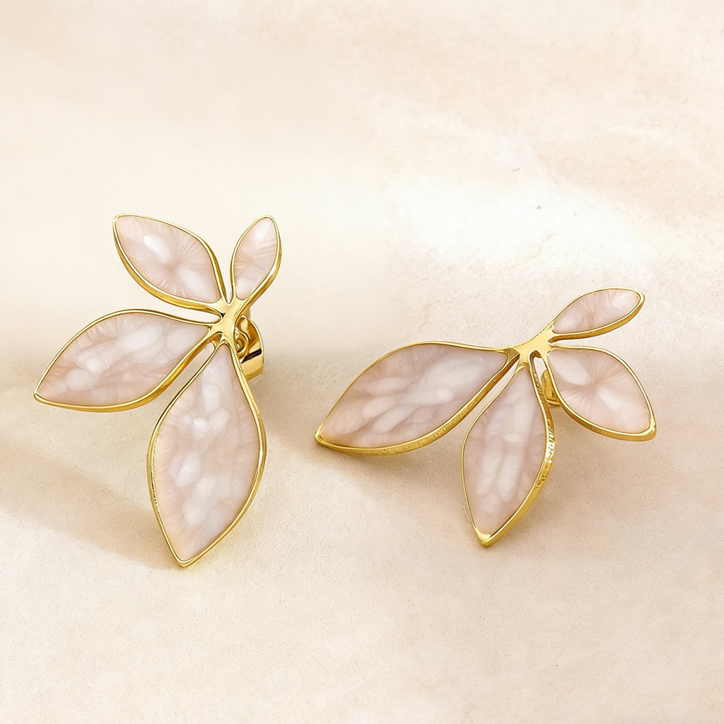 E7087 Aretes pétalos beige acero inoxidable 4cm