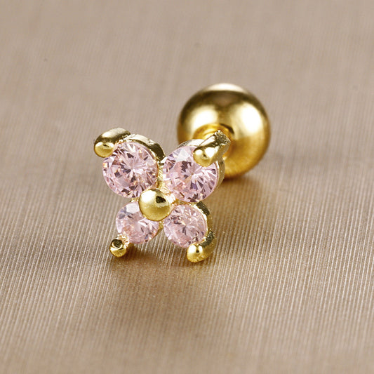 E2457R Broquel 1 pieza mariposa cristal acero inoxidable 0.6cm