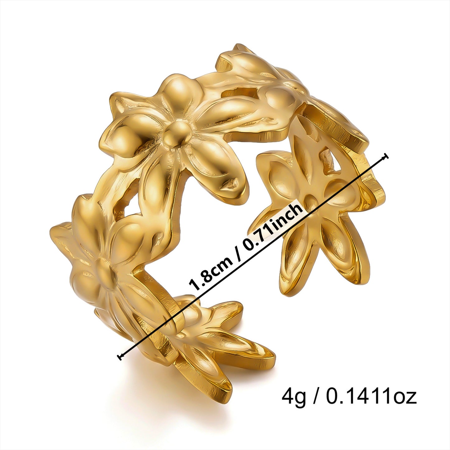 A595 Anillo abierto acero inoxidable 304 con chapado en oro de 18k