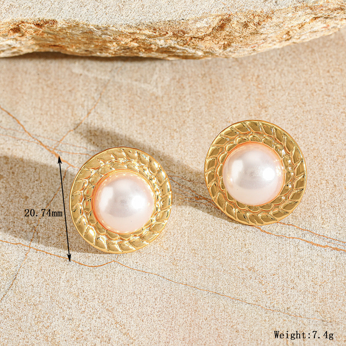 E3240 Aretes perla acero inoxidable chapado en oro 18k 2cm