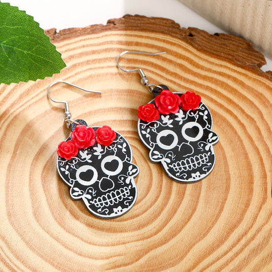 E4127 Aretes catrina día de muertos acrílico 3.5cm