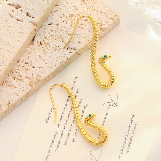 E3497 Aretes serpiente dorada aleacion 4.5cm