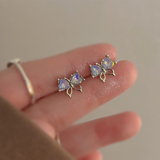 E3806 Aretes mariposa brillante poste de plata 1cm