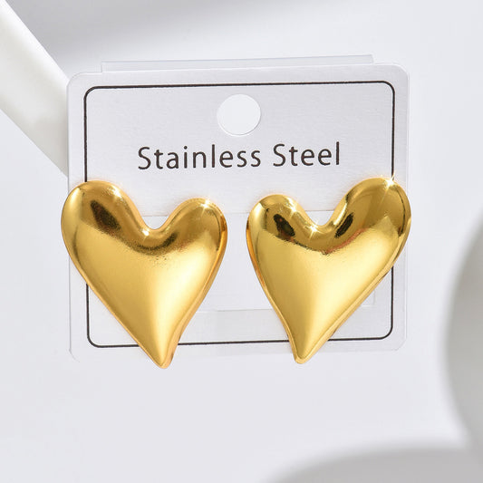 E3734 Aretes corazón dorado acero inoxidable 3cm