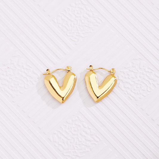 E3400 aretes corazon dorado acero inoxidable chapado en oro 18k 2cm