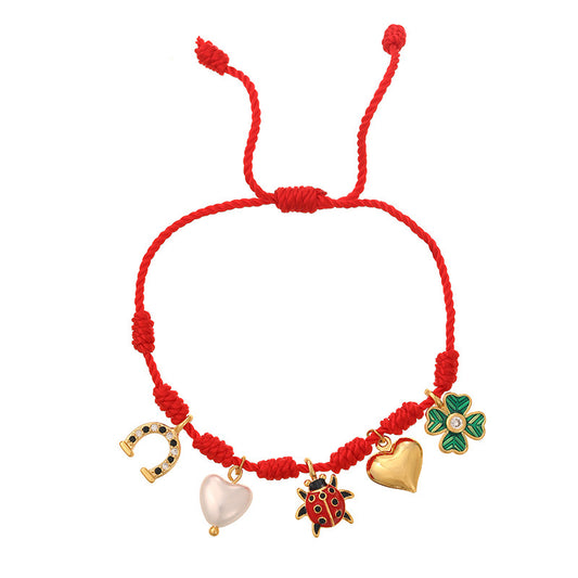 B488 pulsera roja ajustable con colgantes de la buena suerte