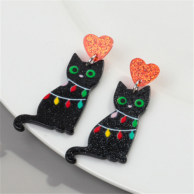 E2077 Aretes gato Navidad acrilico ligero