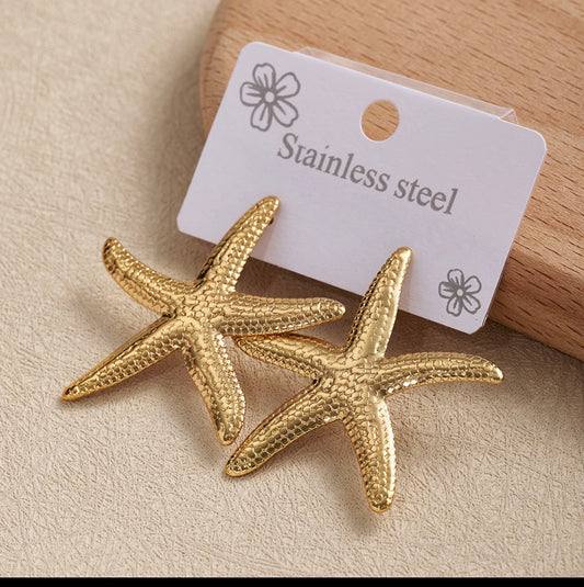 E7056 Aretes estrella de mar dorada acero inoxidable 5cm
