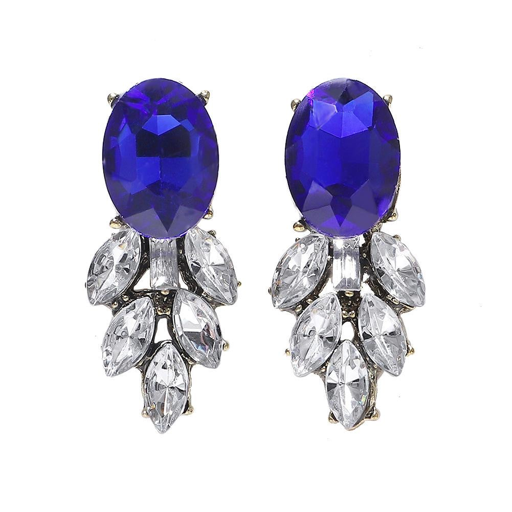 E7309 Aretes cristal azul Esmeralda aleacion fiesta elegante 4cm