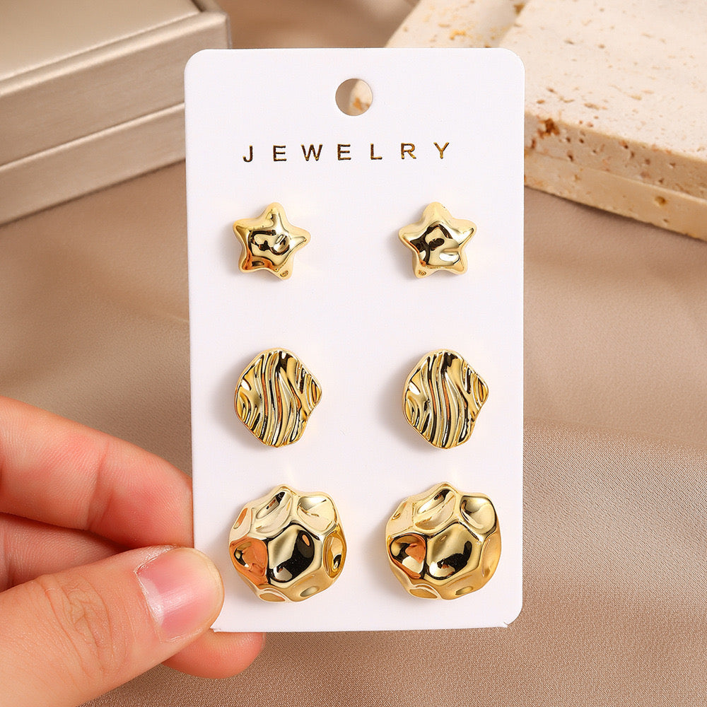 J498 Conjunto 3 pares aretes aleacion 2cm