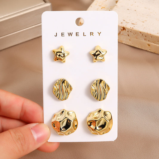 J498 Conjunto 3 pares aretes aleacion 2cm