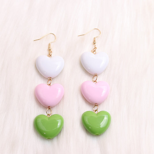 E2603 Aretes corazones acrilico colgantes gancho 10cm
