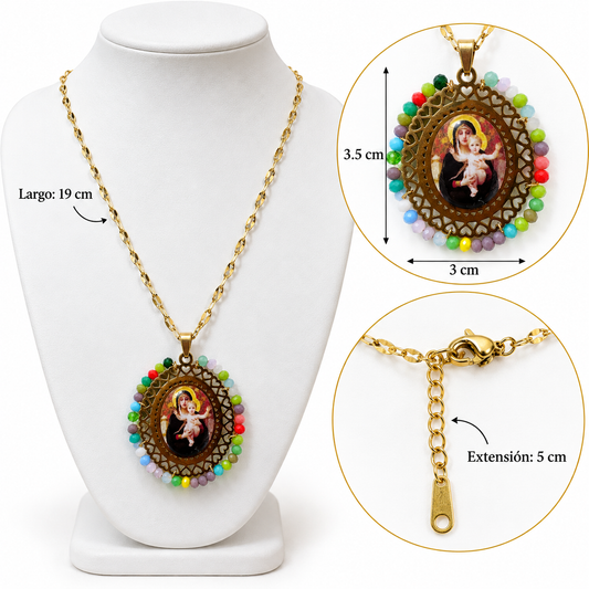 C102 Collar de colgante religioso detalles de corazon y cristal cortado de acero inoxidable