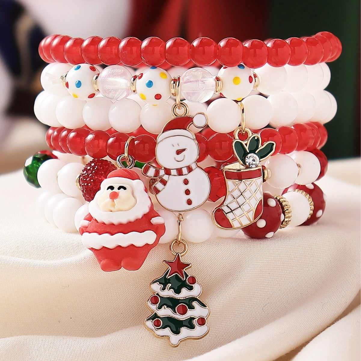 C525 Conjunto de pulseras de santa claus navidad elastica