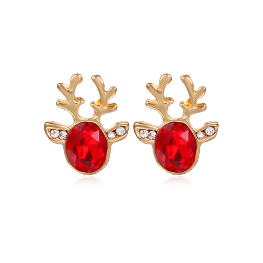 E4211 Aretes reno cristal rojos aleacion  1.5cm