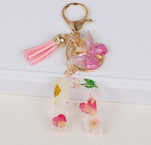 K143 Llavero letra R mariposa colgante acrílico